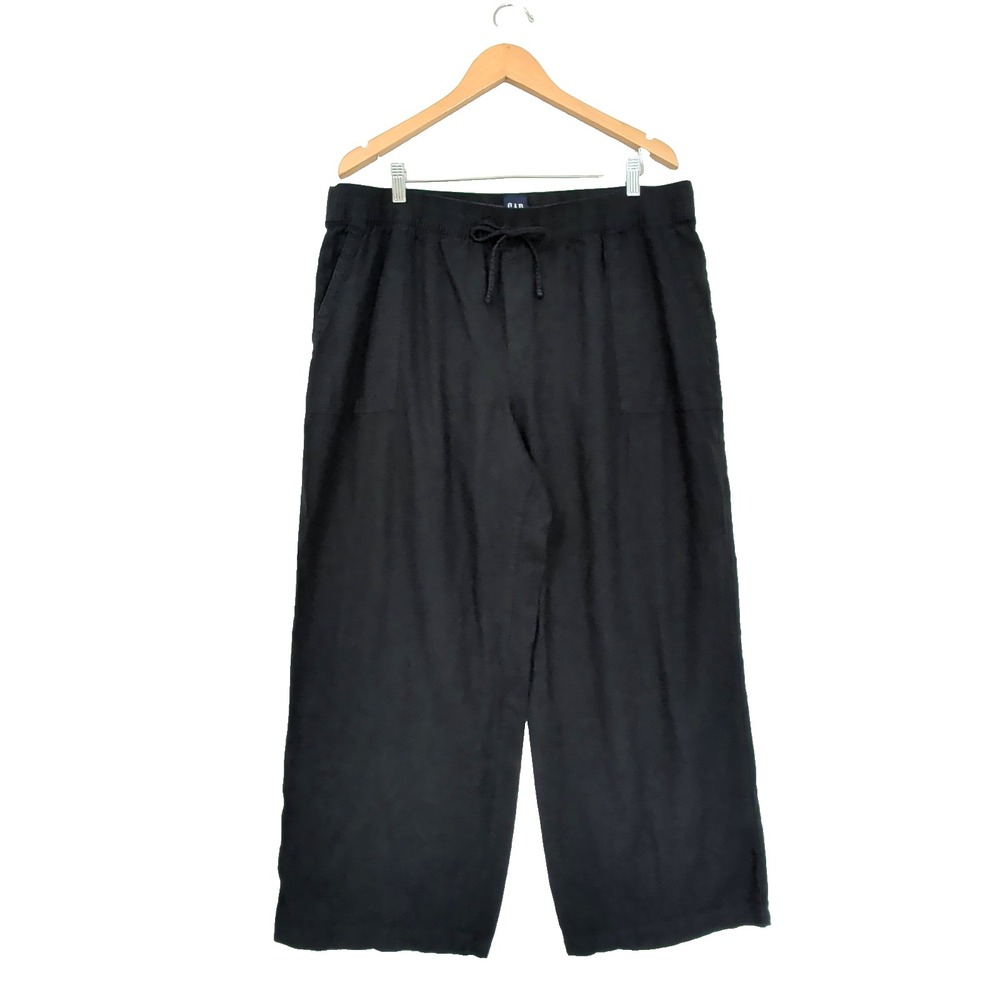 Gap Wide Leg Pants Womens XL Black Linen‎ Blend Pull On Business Casual Beach